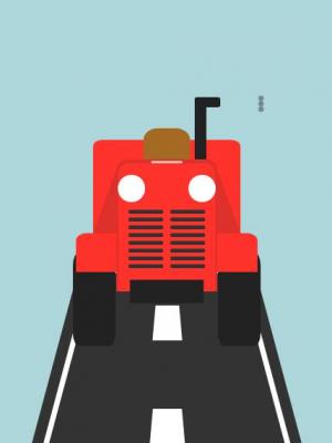 一辆红色拖拉机正在高速上行驶