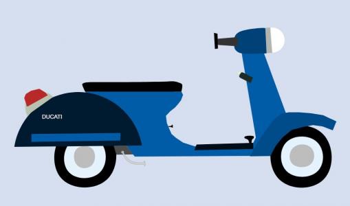 一辆带图解说明的卡通电动摩托车